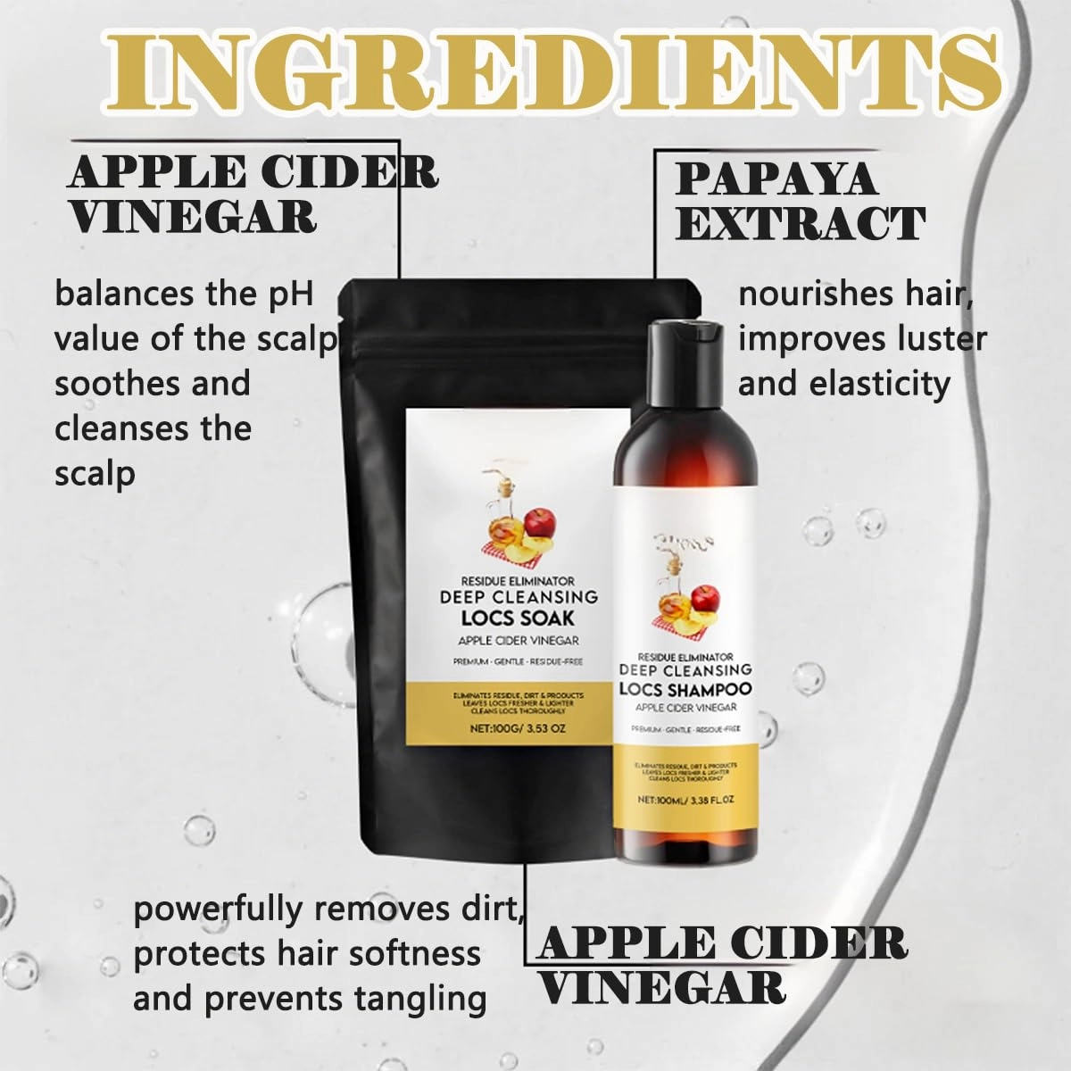 Deep Clean Dreadlock Powder, Dreadlock Detox Powder With ACV, Apple Cider Vinegar Deep Cleansing Dreadlock Shampoo (3.53oZ/Pack 3.38Floz/Bottle） (1PCS)