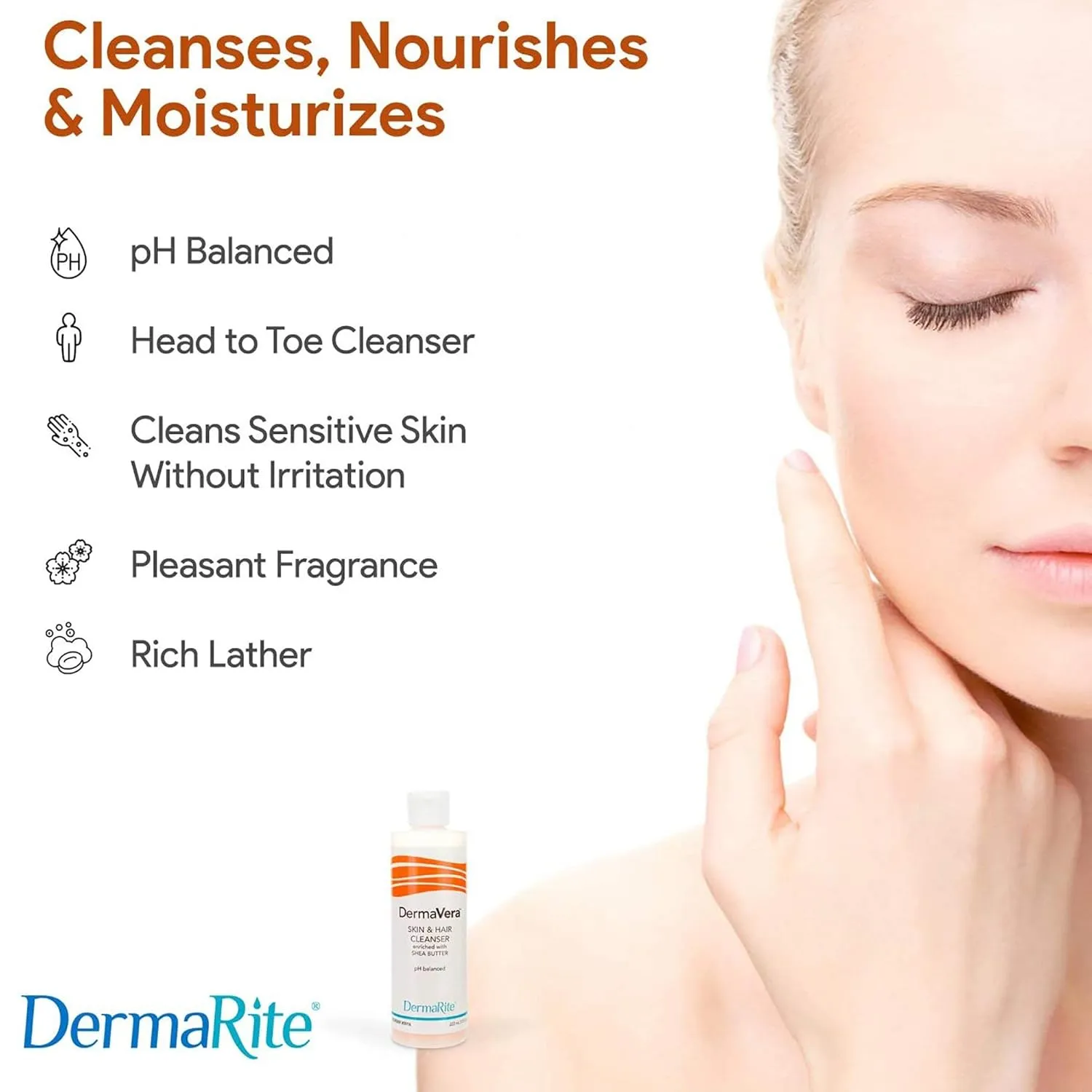 DermaRite DermaVera Skin & Hair Cleanser - Shampoo and Body Wash with Moisturizing Shea Butter, pH Balanced - 7.5 oz., 6 Count
