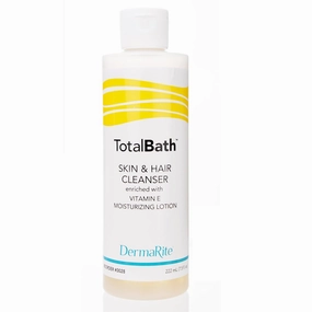 DermaRite TotalBath Skin & Hair Cleanser, Enriched with Vitamin E Moisturizing Lotion - Shampoo and Full Body Wash - 7.5 oz., 48 Count