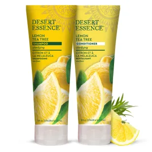 Desert Essence Lemon Tea Tree Shampoo & Conditioner Bundle - 8 Fl Ounce - Clarifying For Oily Hair - Essential Oils - Strengthen & Protect Hair - Effective Cleansing