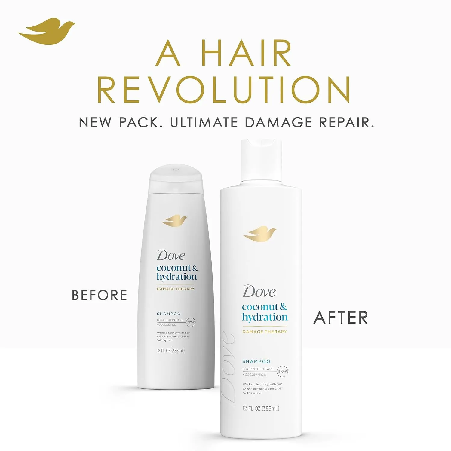 Dove Damage Therapy Shampoo 6-Pack, Coconut & Hydration, 24H Hydration for Revitalizing Dry, Damaged Hair, 12 Oz Ea