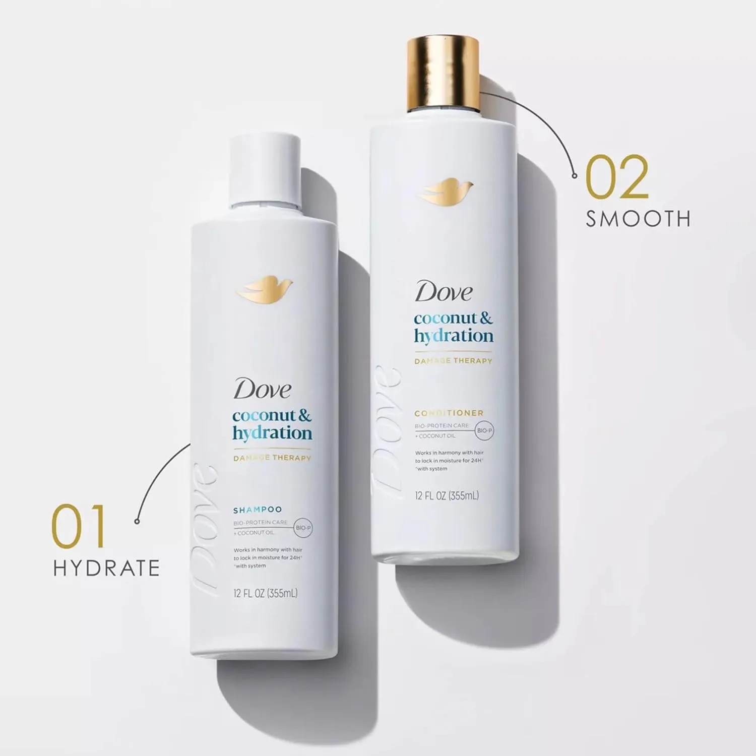 Dove Damage Therapy Shampoo 6-Pack, Coconut & Hydration, 24H Hydration for Revitalizing Dry, Damaged Hair, 12 Oz Ea