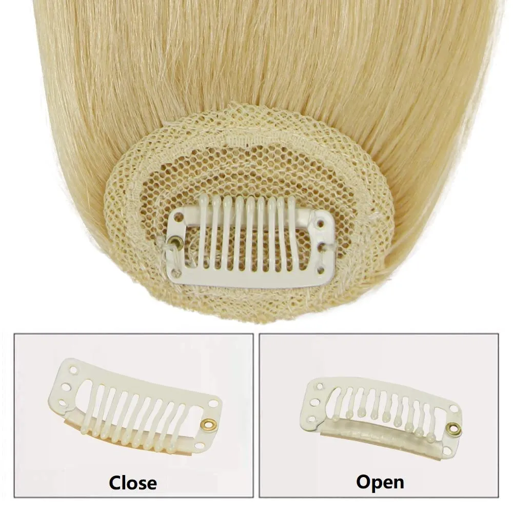 Dsoar Side Bangs Clip in Real Human Hair Bang Natural Clip on Side Bangs Straight Fringe Hair Extensions(Blonde/613#)