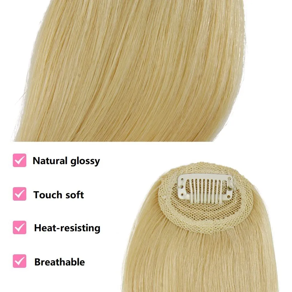 Dsoar Side Bangs Clip in Real Human Hair Bang Natural Clip on Side Bangs Straight Fringe Hair Extensions(Blonde/613#)