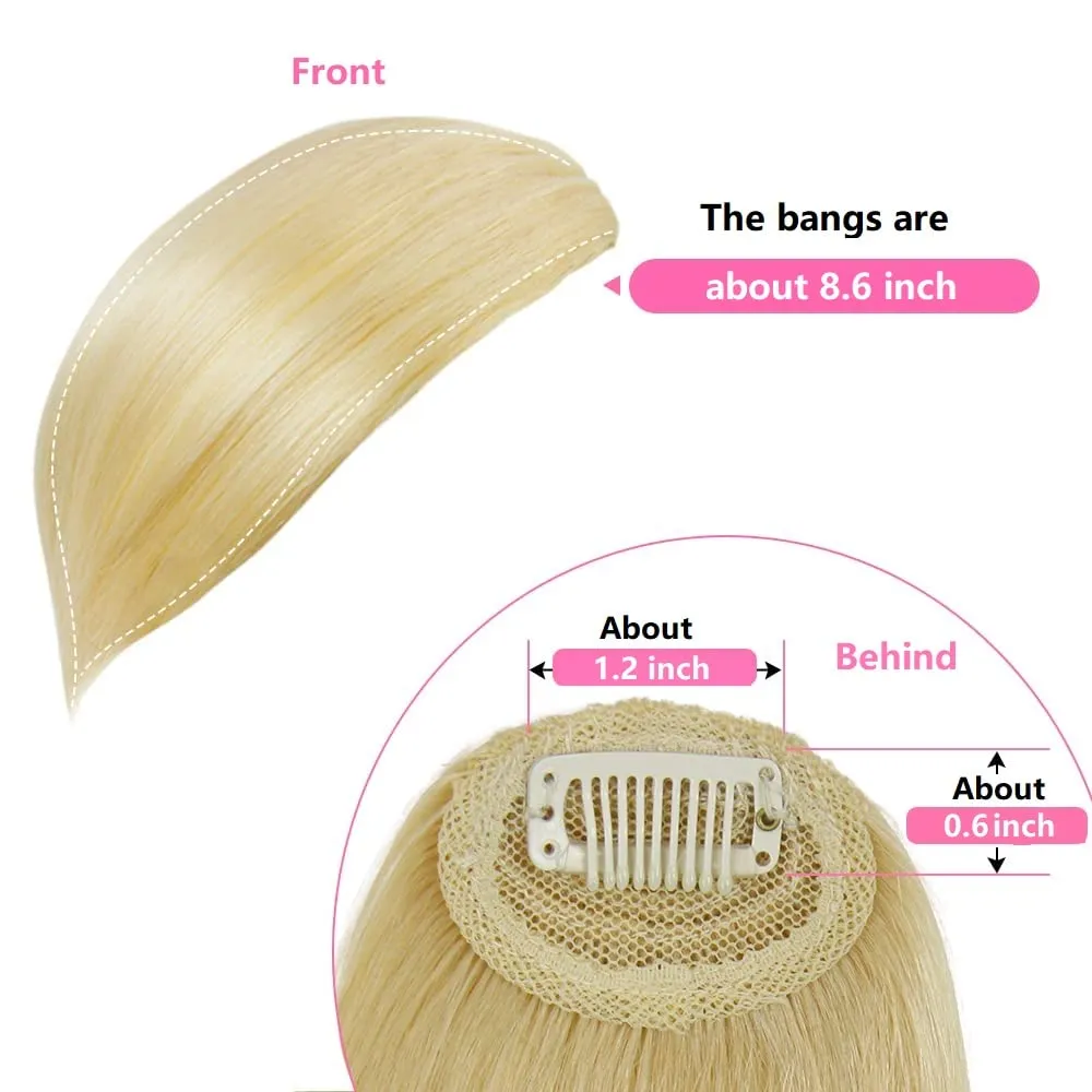 Dsoar Side Bangs Clip in Real Human Hair Bang Natural Clip on Side Bangs Straight Fringe Hair Extensions(Blonde/613#)