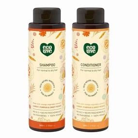 ecoLove - Natural Conditioner and Shampoo for Dry, Damaged Hair and Color Treated Hair - No SLS or Parabens - With Natural Carrot and Pumpkin Extract - Vegan and Cruelty-Free, 17.6 oz
