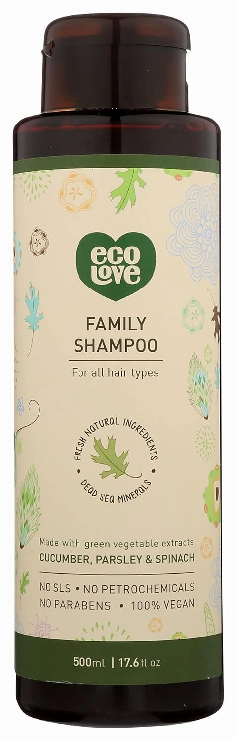 Ecolove Made With Green Vegetable Extract Family Shampoo, No SLS, Parabens Free, 17.6 Fluid Ounce (Pack Of 1)