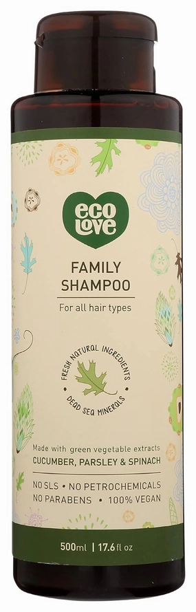 Ecolove Made With Green Vegetable Extract Family Shampoo, No SLS, Parabens Free, 17.6 Fluid Ounce (Pack Of 1)