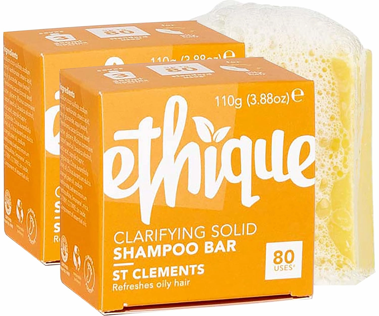 Ethique St Clements Clarifying Solid Shampoo Bar for Oily Hair - Plastic-Free, Vegan, Cruelty-Free, Eco-Friendly, 3.88 oz (Pack of 2)