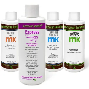 Express Formaldehyde-Free Brazilian Keratin Hair Treatment Kit Blowout Straightening No Wait Formula Natural Organic Results with Shampoos and Conditioner Keratina Para Alisar El Pelo