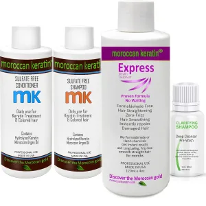 Express Keratin Hair Treatment System Formaldehyde Free Sin Formol Formula Instant Results 480ml Set with Clarifying Shampoo, Sulfate-Free Shampoo and Conditioner