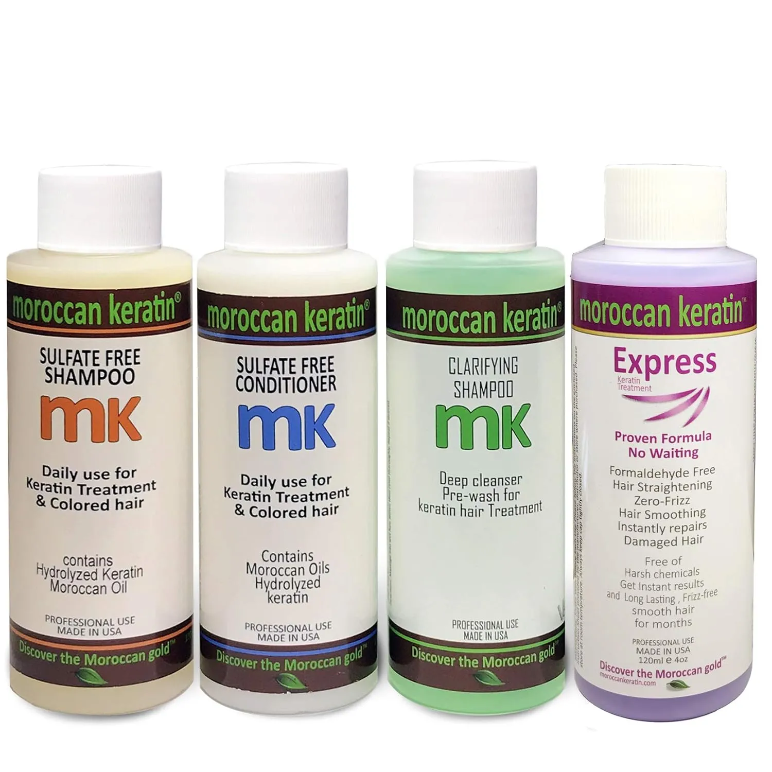 Express Straightening Smoothing Hair Treatment System Formaldehyde Free No-Wait Formula Instant Results 120ml Set with Clarifying Shampoo, Sulfate-Free Shampoo and Conditioner