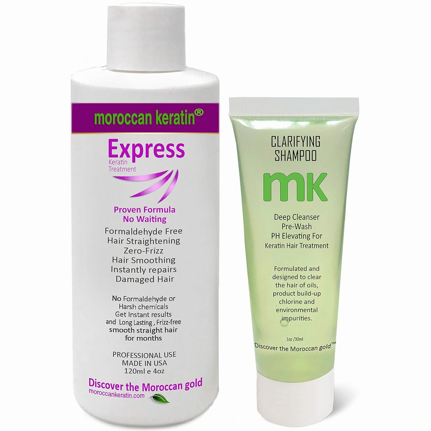 Express Formaldehyde-Free Brazilian Keratin Hair Treatment Kit Blowout Straightening No Wait Formula Natural Organic Results with Clarifying Shampoo Keratina Para Alisar El Pelo