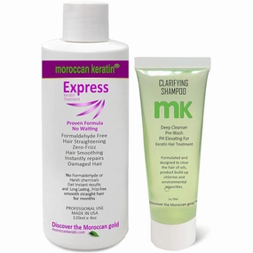 Express Formaldehyde-Free Brazilian Keratin Hair Treatment Kit Blowout Straightening No Wait Formula Natural Organic Results with Clarifying Shampoo Keratina Para Alisar El Pelo