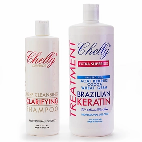 EXTRA SUPERIOR Brazilian Keratin Infused with ACAI BERRIES COCOA WHEAT& Clarifying Shampoo COMBO