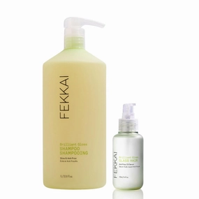 Fekkai Brilliant Gloss Shampoo (1 Liter)   Brilliant Gloss Glass Hair Anti-Frizz Oil Serum (3.4 oz) - Free of Sulfates, Parabens, Phthalates - Vegan, Cruelty-Free