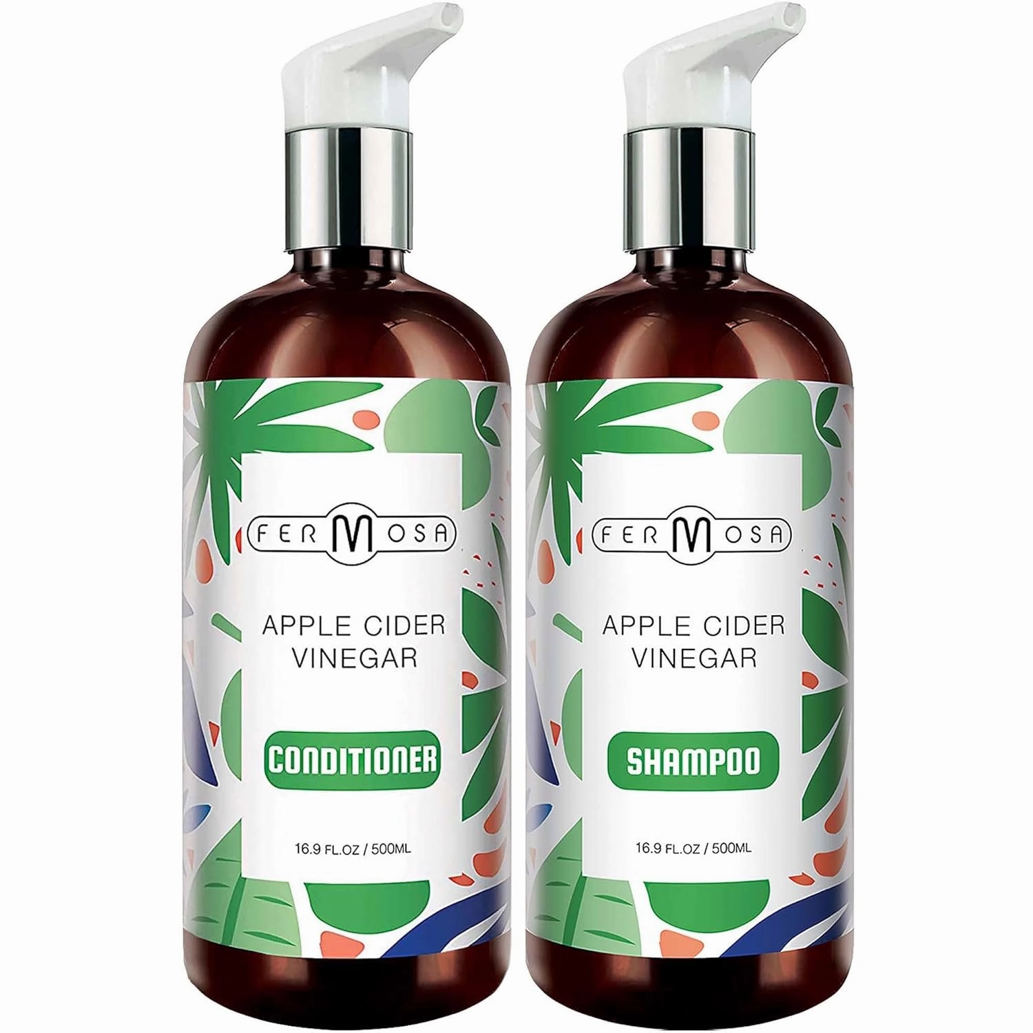 Fermosa Apple Cider Vinegar Shampoo and Conditioner Set - Clarifying Nourishing & Soothing, Reduce Itchy Scalp, Dandruff & Frizz, Adds Gloss, Hydration & Shine, Sulfate Free 16.9oz/ 500ml per bottle