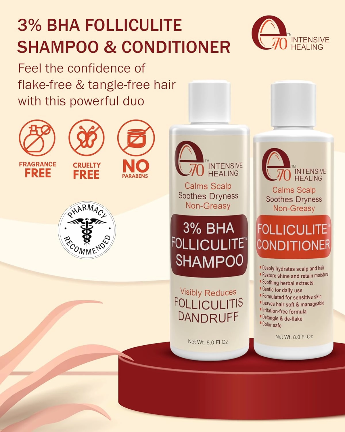 Folliculitis Shampoo and Conditioner Set, Made with 3% BHA, Salicylic Acid, Aloe Vera & Tea Tree Oil - Clarifying Shampoo for Buildup and Dry Itchy Scalp Acne