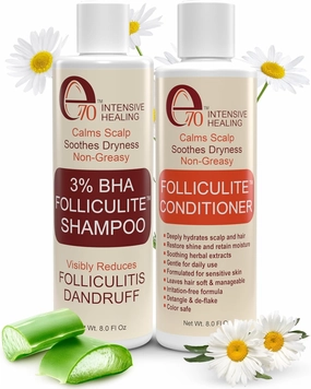 Folliculitis Shampoo and Conditioner Set, Made with 3% BHA, Salicylic Acid, Aloe Vera & Tea Tree Oil - Clarifying Shampoo for Buildup and Dry Itchy Scalp Acne