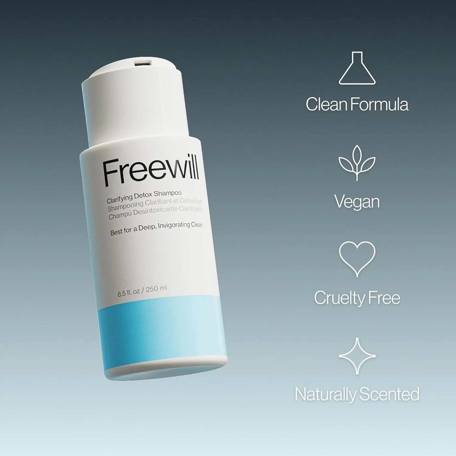 Freewill Clarifying Detox Shampoo, Hair and Scalp Cleansing Shampoo for Oily Hair, Scalp Build Up Remover Without Stripping Hair, Balances Hair Hydration, 8.5 oz