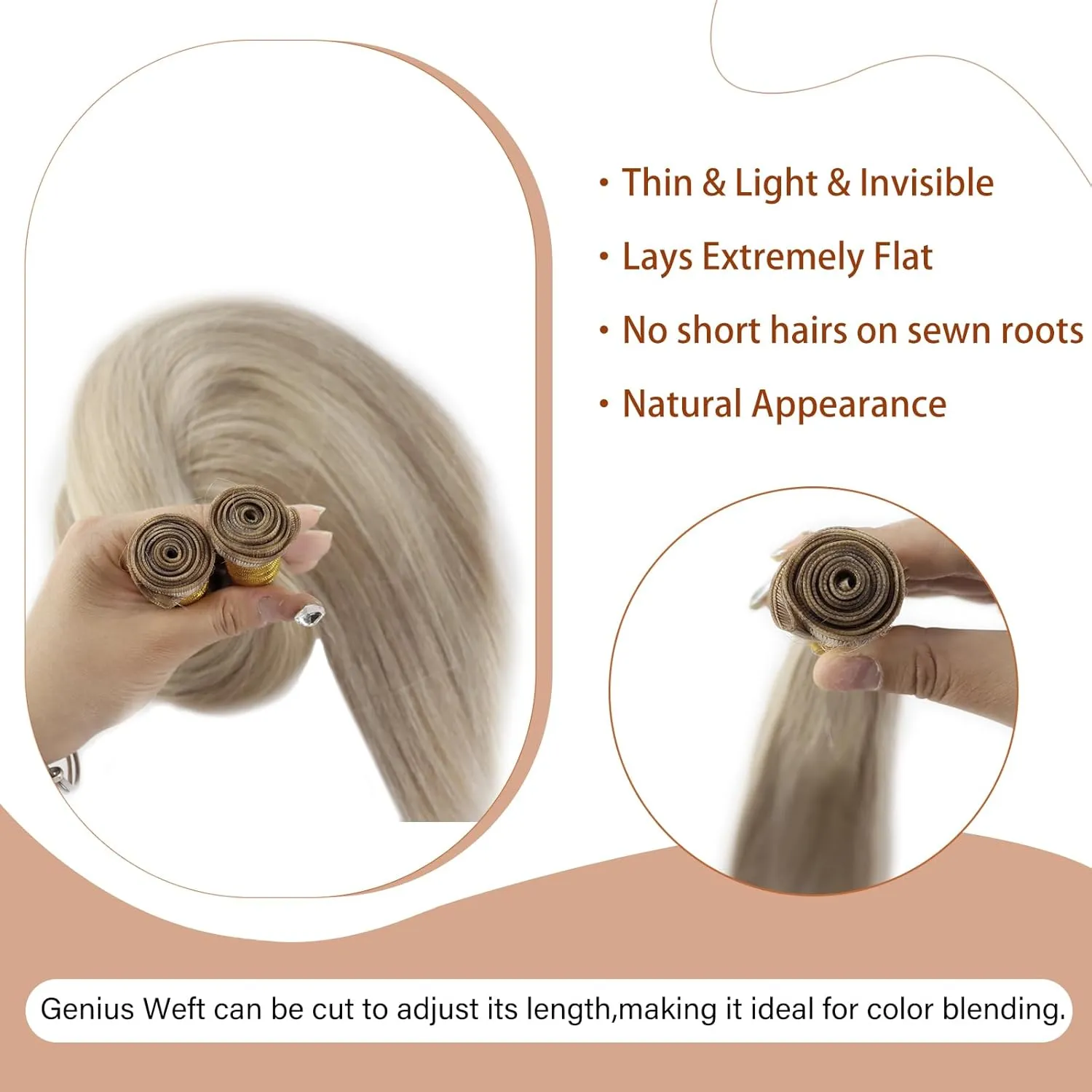 Full Shine 22 Inch Human Hair Weft Sew In Hair Extensions Real Human Hair Hand Tied Hair Extensions Straight Remy Hair For Women Color Ash Blonde Highlight Bleach Blonde Bundles Human Hair 60G