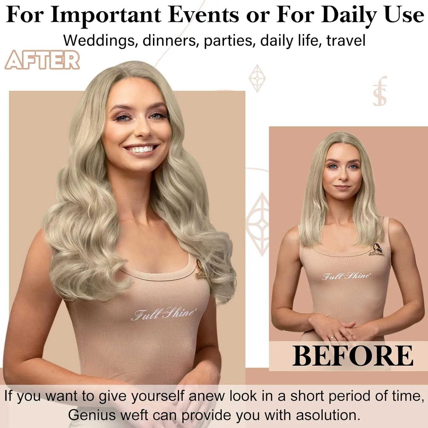 Full Shine 22 Inch Human Hair Weft Sew In Hair Extensions Real Human Hair Hand Tied Hair Extensions Straight Remy Hair For Women Color Ash Blonde Highlight Bleach Blonde Bundles Human Hair 60G