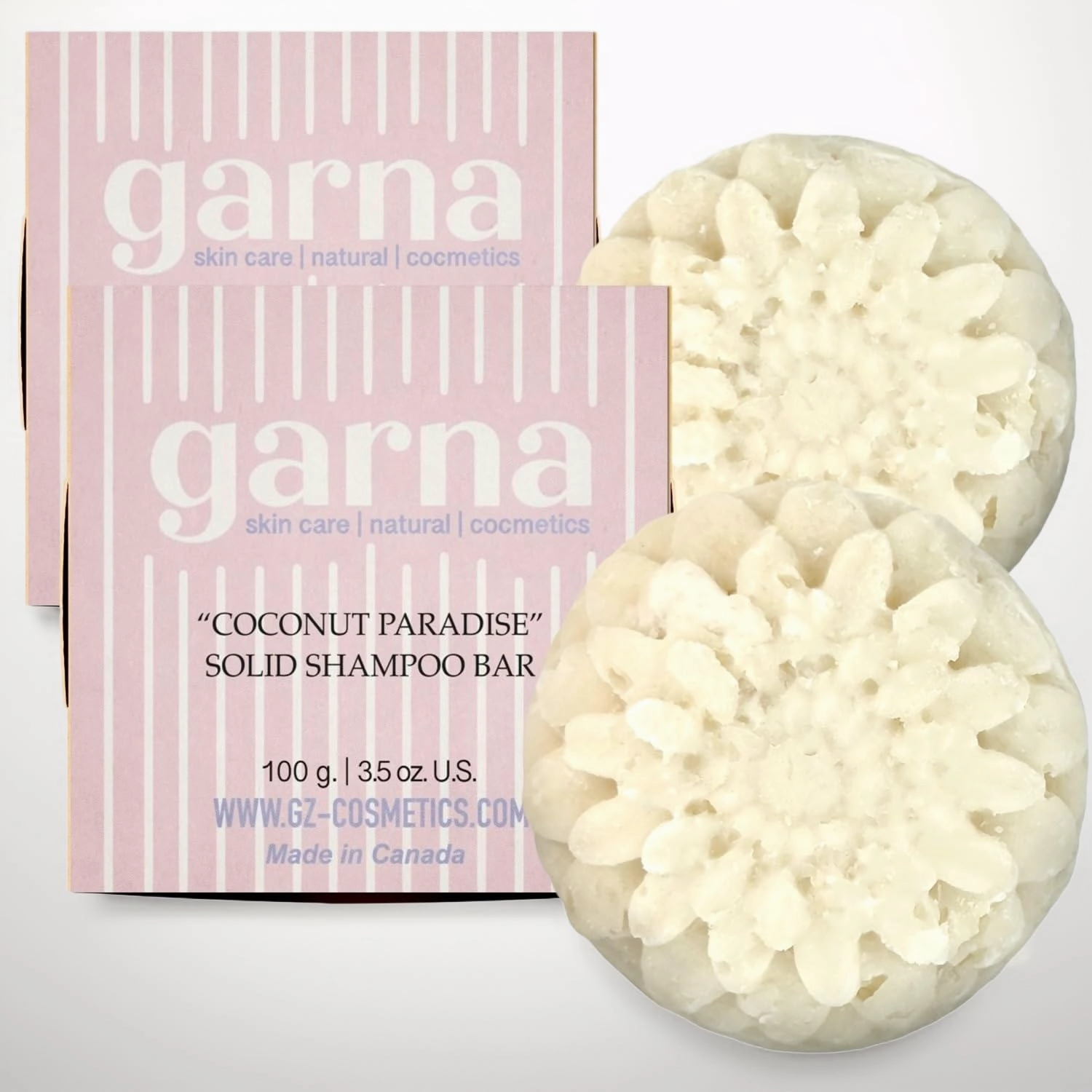 Garna Coconut Paradise Solid Shampoo Bar 2 X 100g/3.5 oz, Moisturizing, for All Hair Types, especially Normal & Dry, 50  Washes, Vegan, Plant-Based, Eco-Friendly Packaging (Pack of 2)