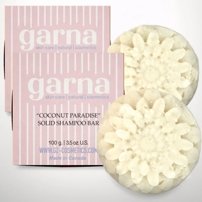 Garna Coconut Paradise Solid Shampoo Bar 2 X 100g/3.5 oz, Moisturizing, for All Hair Types, especially Normal & Dry, 50  Washes, Vegan, Plant-Based, Eco-Friendly Packaging (Pack of 2)