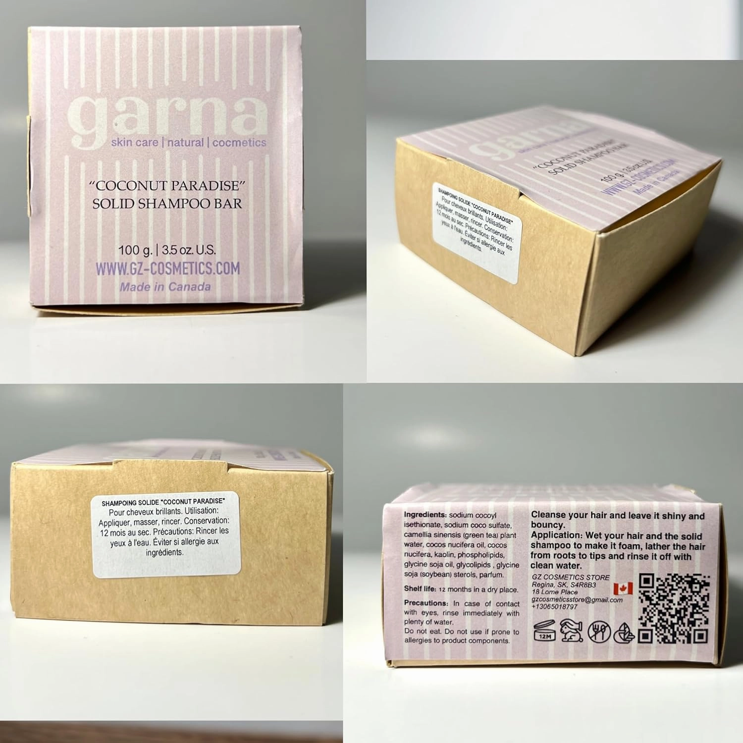 Garna Coconut Paradise Solid Shampoo Bar 2 X 100g/3.5 oz, Moisturizing, for All Hair Types, especially Normal & Dry, 50  Washes, Vegan, Plant-Based, Eco-Friendly Packaging (Pack of 2)