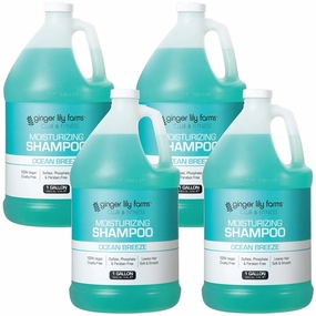 Ginger Lily Farms Club & Fitness Moisturizing Shampoo for All Hair Types, 100% Vegan & Cruelty-Free, Ocean Breeze Scent, 1 Gallon Refill (Pack of 4)