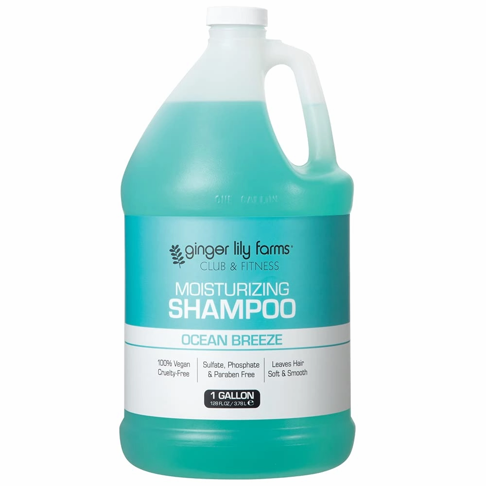 Ginger Lily Farms Club & Fitness Moisturizing Shampoo for All Hair Types, 100% Vegan & Cruelty-Free, Ocean Breeze Scent, 1 Gallon Refill (Pack of 4)