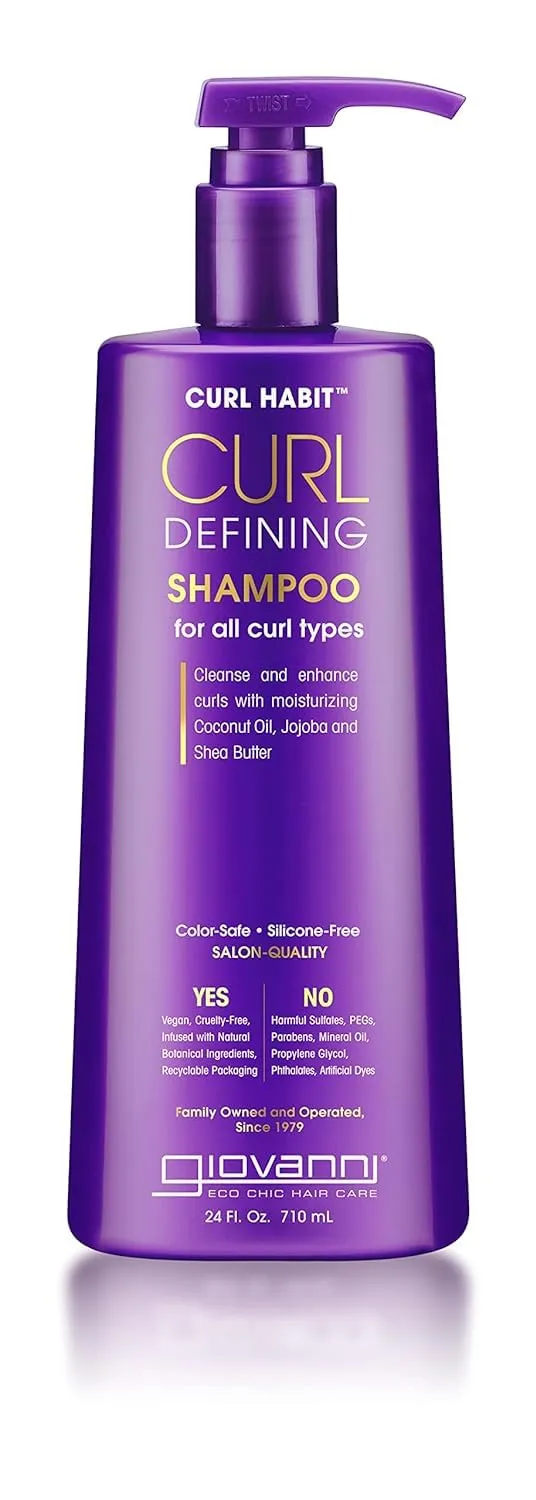 GIOVANNI Curl Habit Curl Defining Shampoo - For All Curl Types, Cleanse & Enhance Curls with Moisturizing Coconut Oil, Jojoba and Shea Butter Vegan, Cruelty-Free, Silicone Free Shampoo - 24 oz