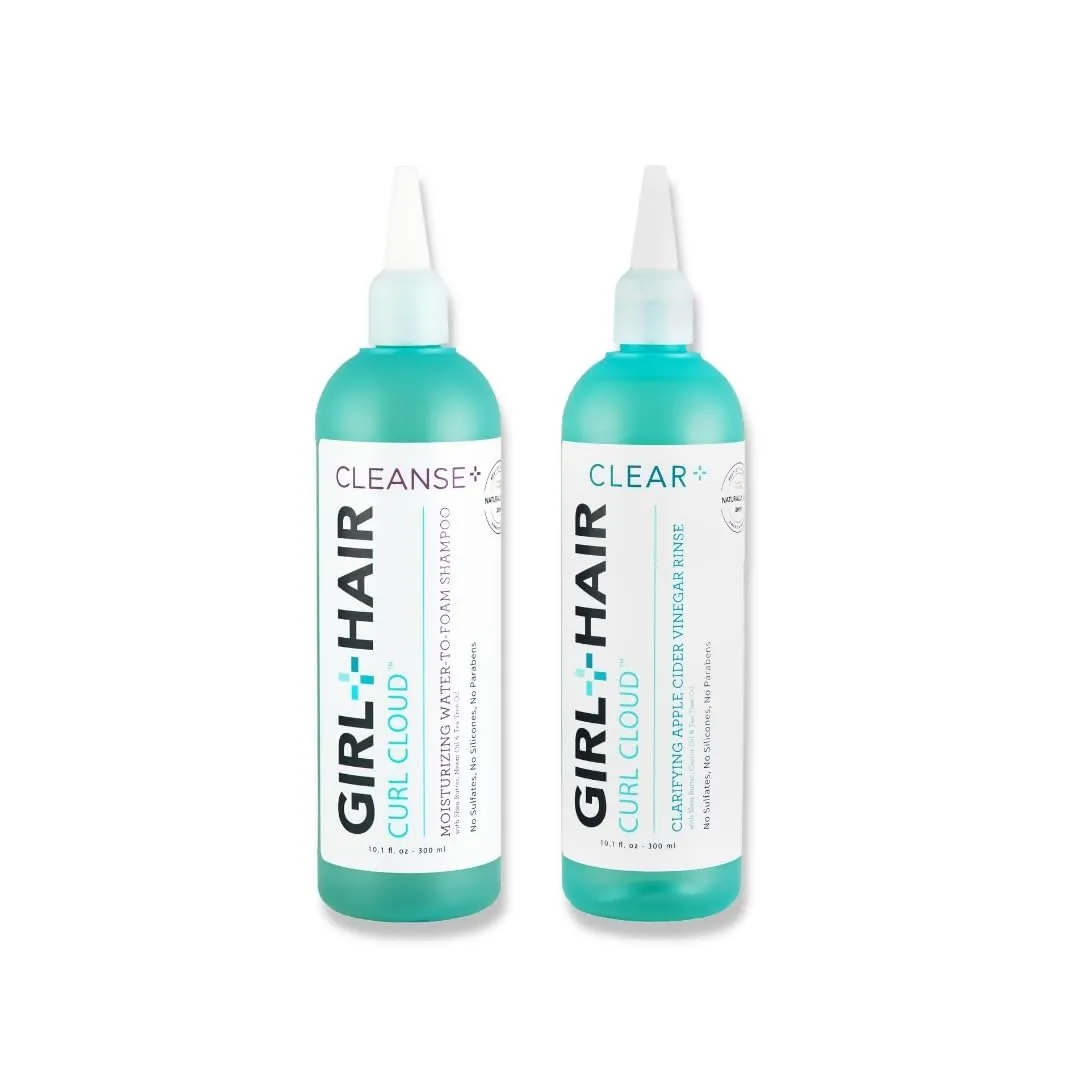 GIRL HAIR Clear and Cleanse Set (2 x 10.1 fl oz) | Includes ACV Hair Rinse   Moisturizing Shampoo | With Apple Cider Vinegar & Tea Tree Oil | Reduces Dandruff, Moisturizes Scalp & Hair