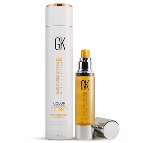 GK HAIR Global Keratin Moisturizing Shampoo 300ml for Color Treated Dry Damage I Organic Argan Oil Hair Serum 50ml For Frizz Control Dry Damage Hair Repair