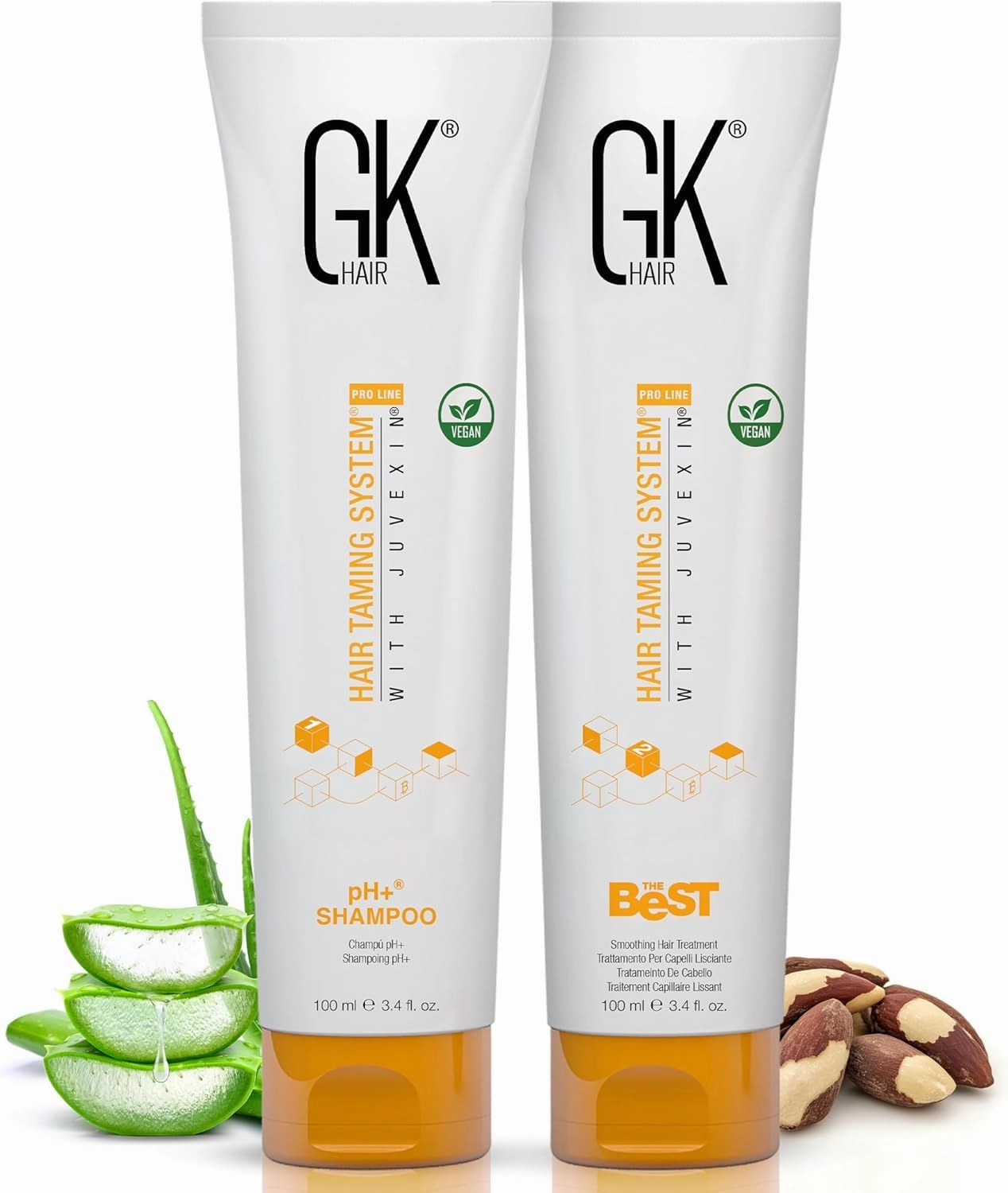 GK HAIR Global Keratin Professional Brazilian Keratin Hair Treatment Kit (100ml/3.4 Fl. Oz.) With PH shampoo- The Best Smoothing & Strengthening to make Hair Healthy - Formaldehyde free, Sulfate-free