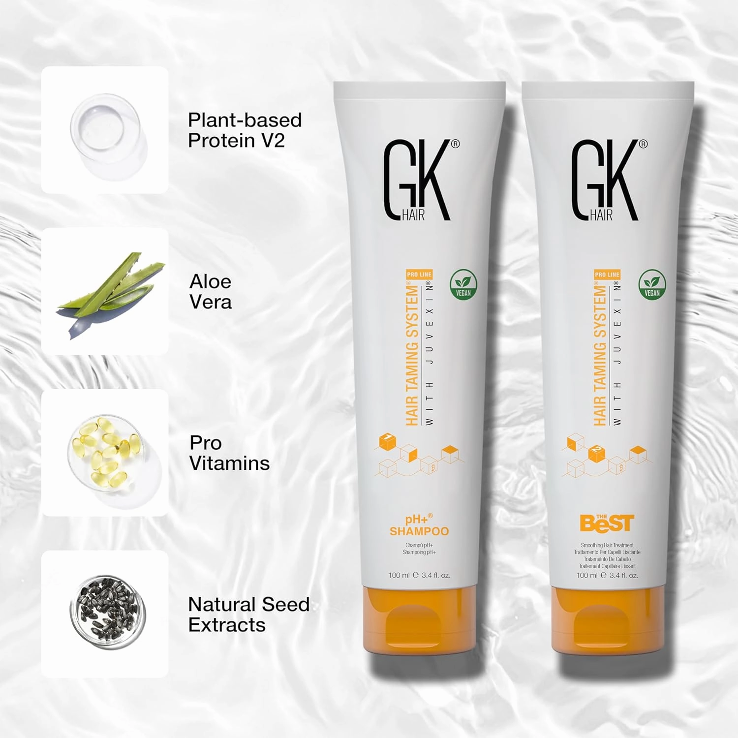 GK HAIR Global Keratin Professional Brazilian Keratin Hair Treatment Kit (100ml/3.4 Fl. Oz.) With PH shampoo- The Best Smoothing & Strengthening to make Hair Healthy - Formaldehyde free, Sulfate-free