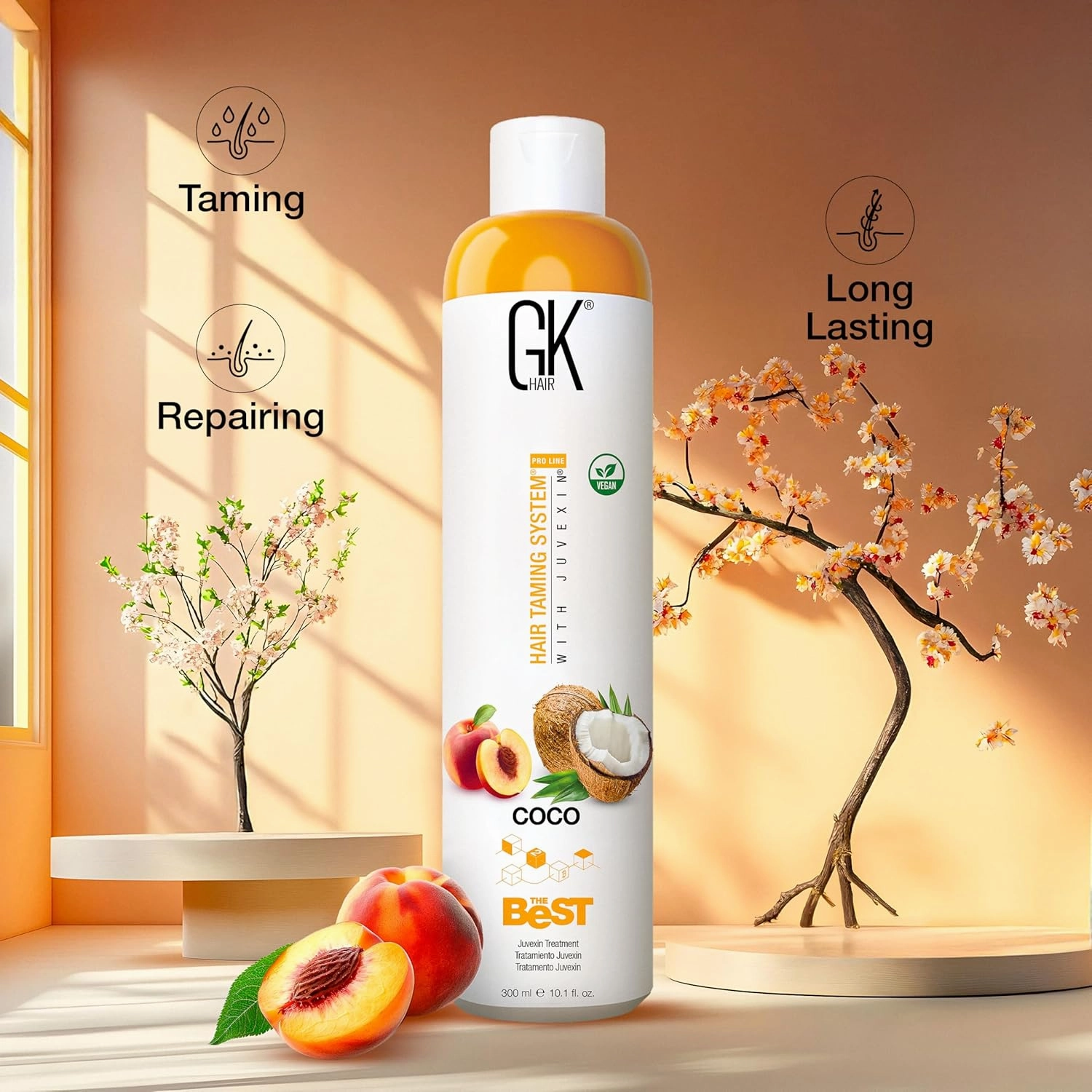 GK HAIR Global Keratin The Best COCO (10.1 Fl Oz/300ml) Smoothing Keratin Hair Treatment - Professional Brazilian Complex Blowout Straightening For Silky Smooth & Frizz Free Hair