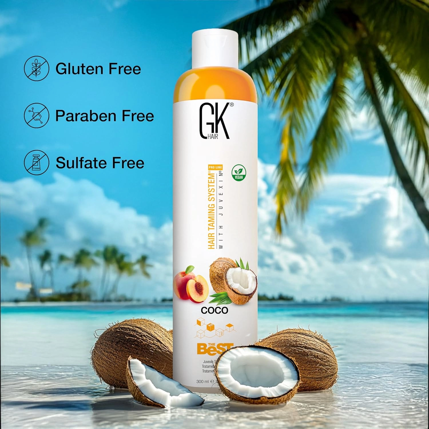 GK HAIR Global Keratin The Best COCO (10.1 Fl Oz/300ml) Smoothing Keratin Hair Treatment - Professional Brazilian Complex Blowout Straightening For Silky Smooth & Frizz Free Hair
