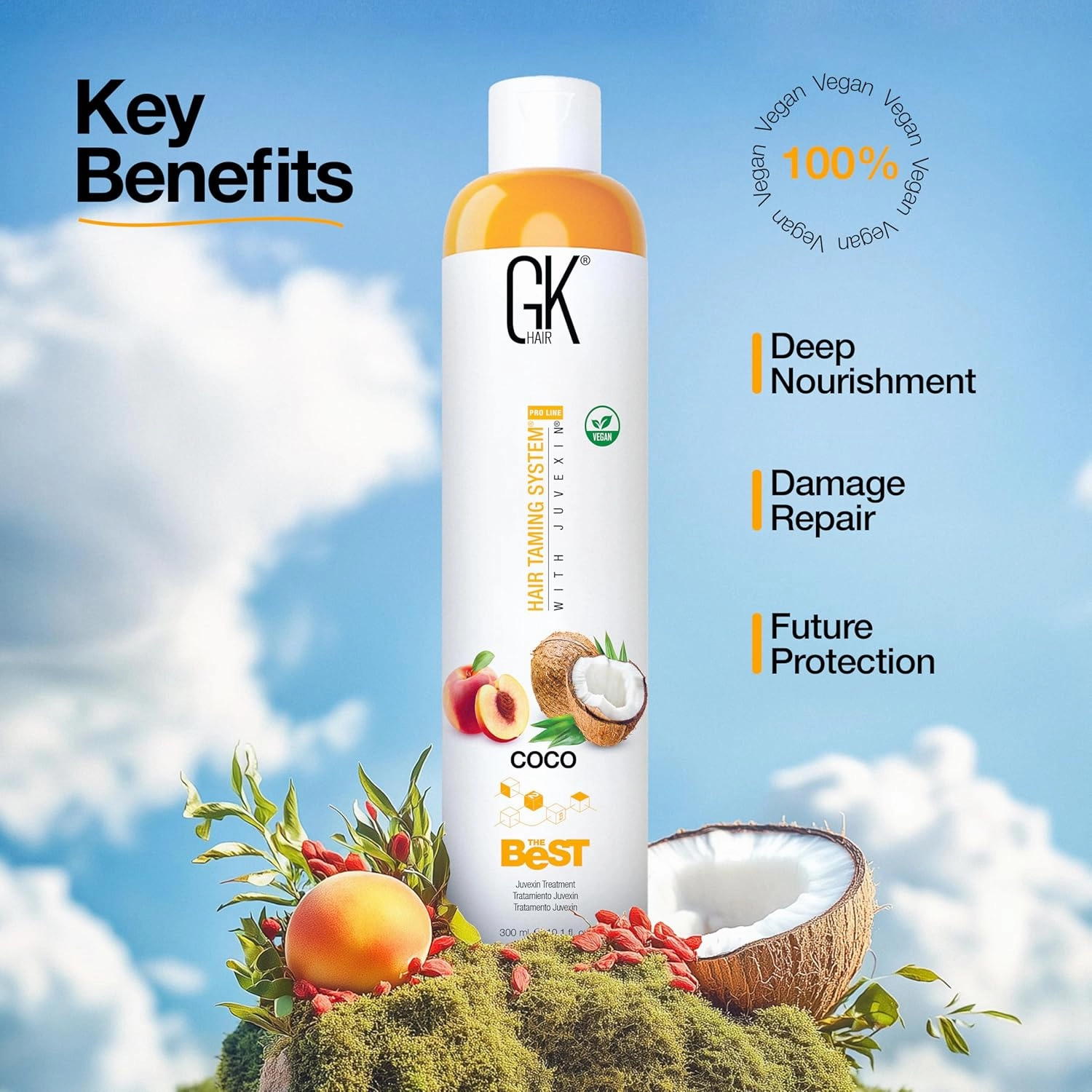 GK HAIR Global Keratin The Best COCO (10.1 Fl Oz/300ml) Smoothing Keratin Hair Treatment - Professional Brazilian Complex Blowout Straightening For Silky Smooth & Frizz Free Hair