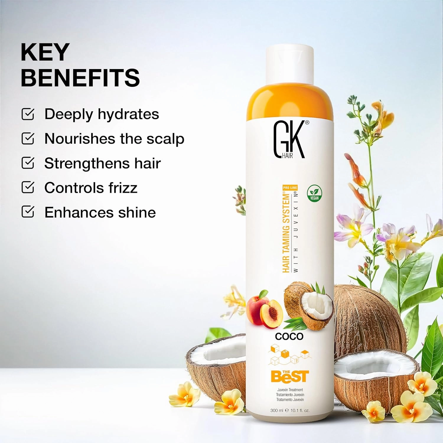 GK HAIR Global Keratin The Best COCO (10.1 Fl Oz/300ml) Smoothing Keratin Hair Treatment - Professional Brazilian Complex Blowout Straightening For Silky Smooth & Frizz Free Hair