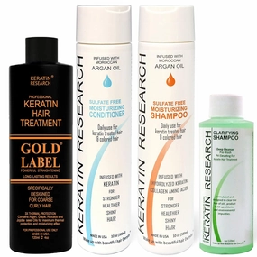 GOLD LABEL Brazilian Keratin Blowout Hair Treatment Super Enhanced Winning Formula All Hair Types & Colors Incl Blondes, Bleached, Coarse, Curly, Black African, Dominican Brazilian (240 ML LARGE KIT)