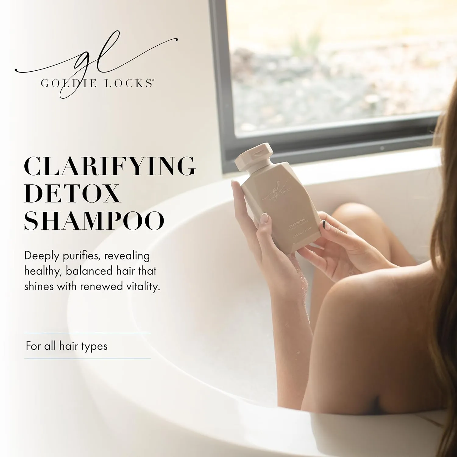 Goldie Locks Clarifying Detox Shampoo, Clarifying Hair Cleanser Safe for Extensions & Colored Hair, Removes Excess Buildup, Detoxifies Scalp & Strands, Deep Clean, Purifying, Oil Control, 8.4oz Bottle