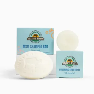 Grassfed Beauty - MSM Shampoo Bar   Hyaluronic Hair Conditioner Bar, Solid Bar Shampoo and Conditioner for Hair Growth, Non-Soap, For All Hair Types, Unscented, Set of 2
