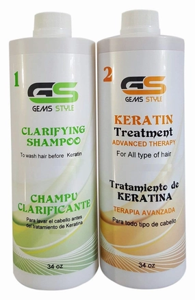 GS Brazilian Keratin Hair Smoothing Treatment - Strong, Coconut - 1000ml / 34oz Professional Blowout Hair Straightening Long Lasting - Plus FREE Clarifying Shampoo.
