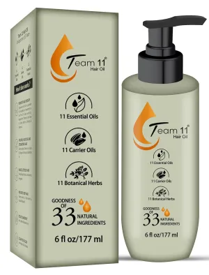 Hair Oil (Team 11 Hair Oil) 6 fl.oz/177 ml I Hair Growth Oil, Unique mix of 3 Team of 11 Carrier oil, 11 Essential oil and 11 Botanical herbs