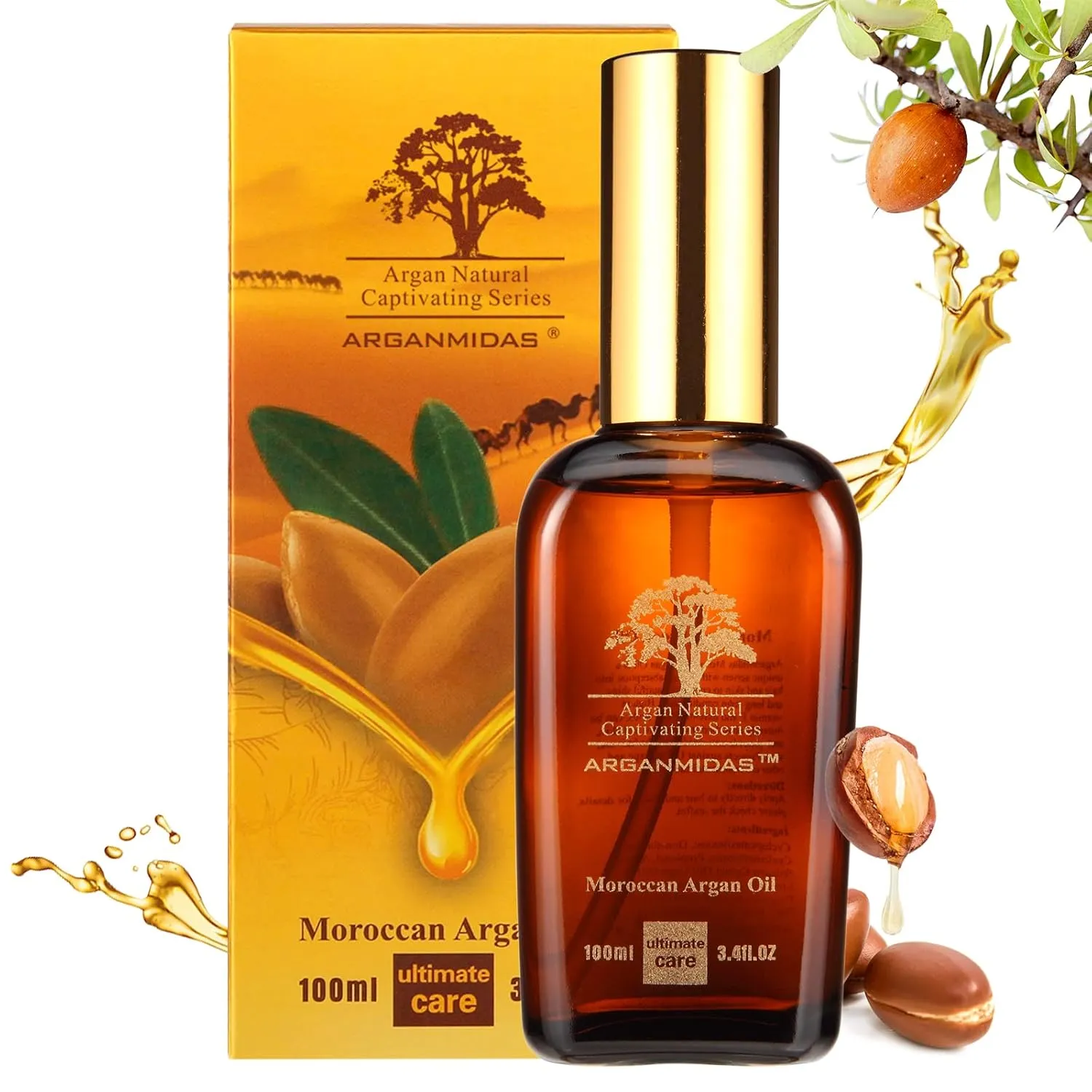 Hair Oils, Moroccan Argan Oil for Hair and Face Skin Moisturizer, Leave Hair Soft & Shiny, Hair Treatment oil for Men Women Dry Damaged Frizzy Hair, 3.4 Fl Oz