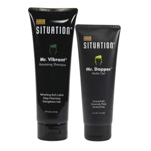 Hair Situation Mr. Dapper Matte Look - Extra Strong Firm Hold Hair, Anti-Humidity Shield. Mr. Vibrant Volumizing Shampoo for Thinning and Receding Hair Line, Fight Hair Loss For Fuller-Looking Hair