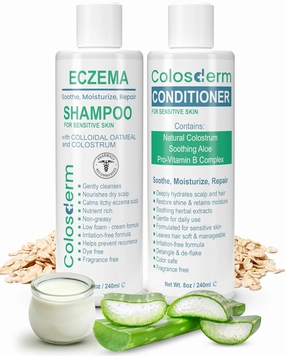 Hair Anti Dandruff Shampoo & Conditioner Set - Made with Colostrum & Colloidal Oatmeal - Itchy Scalp Shampoo & Moisturizing Conditioner for Women & Men’s Hair & Dry Scalp Hydration