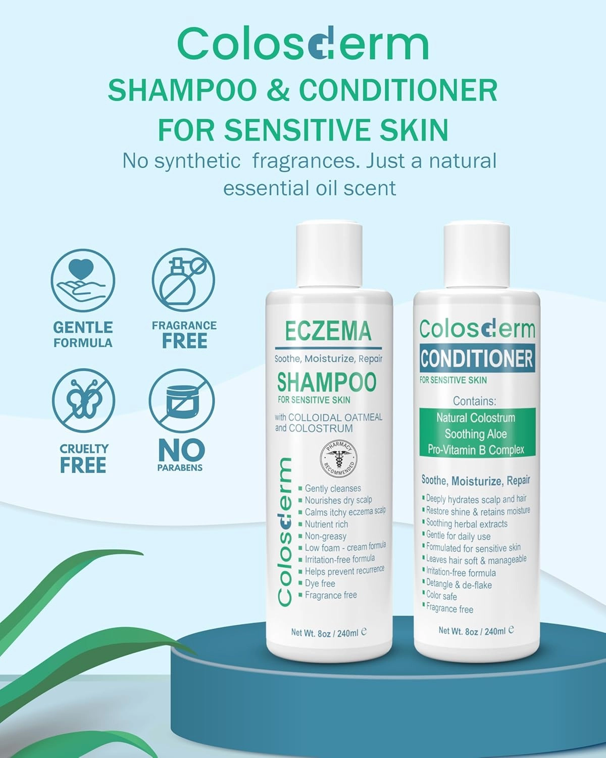 Hair Anti Dandruff Shampoo & Conditioner Set - Made with Colostrum & Colloidal Oatmeal - Itchy Scalp Shampoo & Moisturizing Conditioner for Women & Men’s Hair & Dry Scalp Hydration