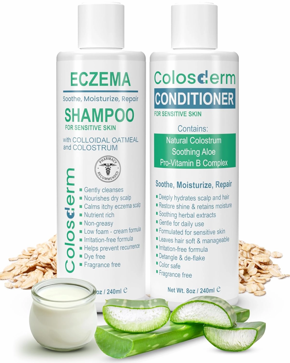 Hair Anti Dandruff Shampoo & Conditioner Set - Made with Colostrum & Colloidal Oatmeal - Itchy Scalp Shampoo & Moisturizing Conditioner for Women & Men’s Hair & Dry Scalp Hydration